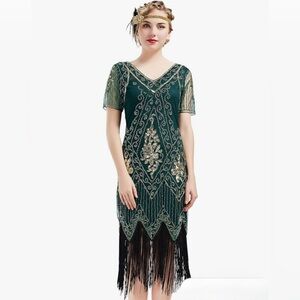Mid Length 1920’s Style Party Dress, Flapper, Sequins, Size L